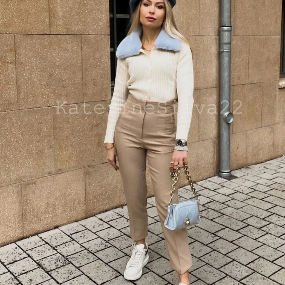 Zara * faux fur knit cardigan Cream Blue - Picture 12 of 15